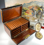 Antique French Napoleon III Burled Wood Cigar Chest, Box, Service for 48, Boulle