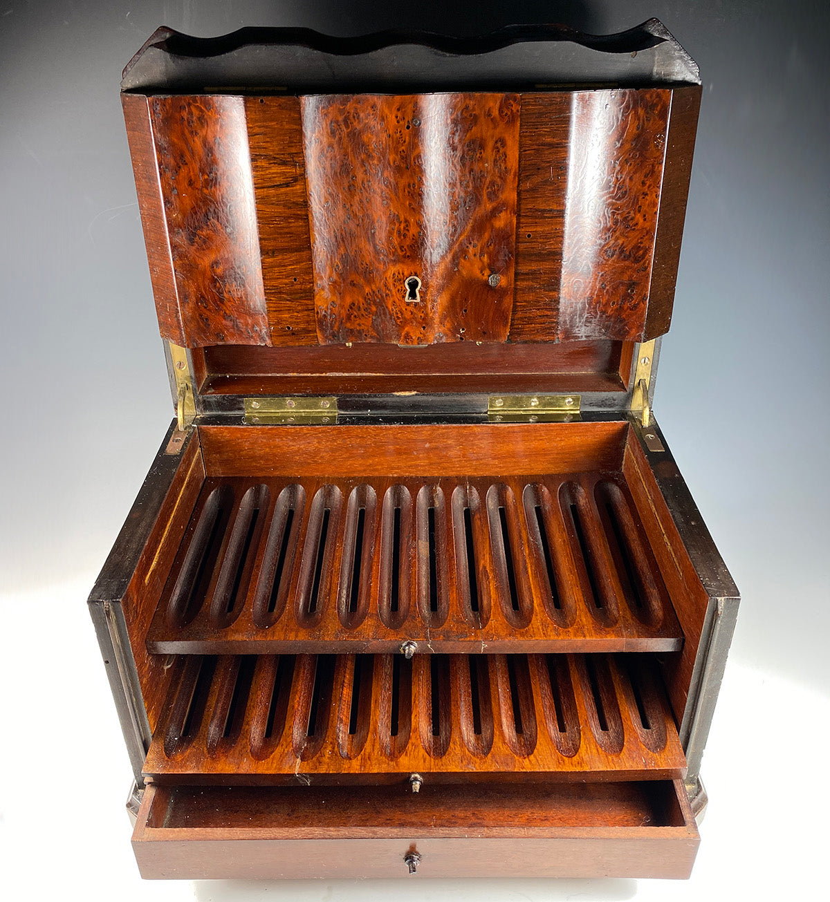 Fine Large Antique French Napoleon III Era Cigar Chest, Box, Presenter, FENOUX, Palais Royal