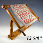 Antique French Needlework Stretch Frame and 19th Century Alphabet Sampler Tapestry