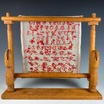 Antique French Needlework Stretch Frame and 19th Century Alphabet Sampler Tapestry