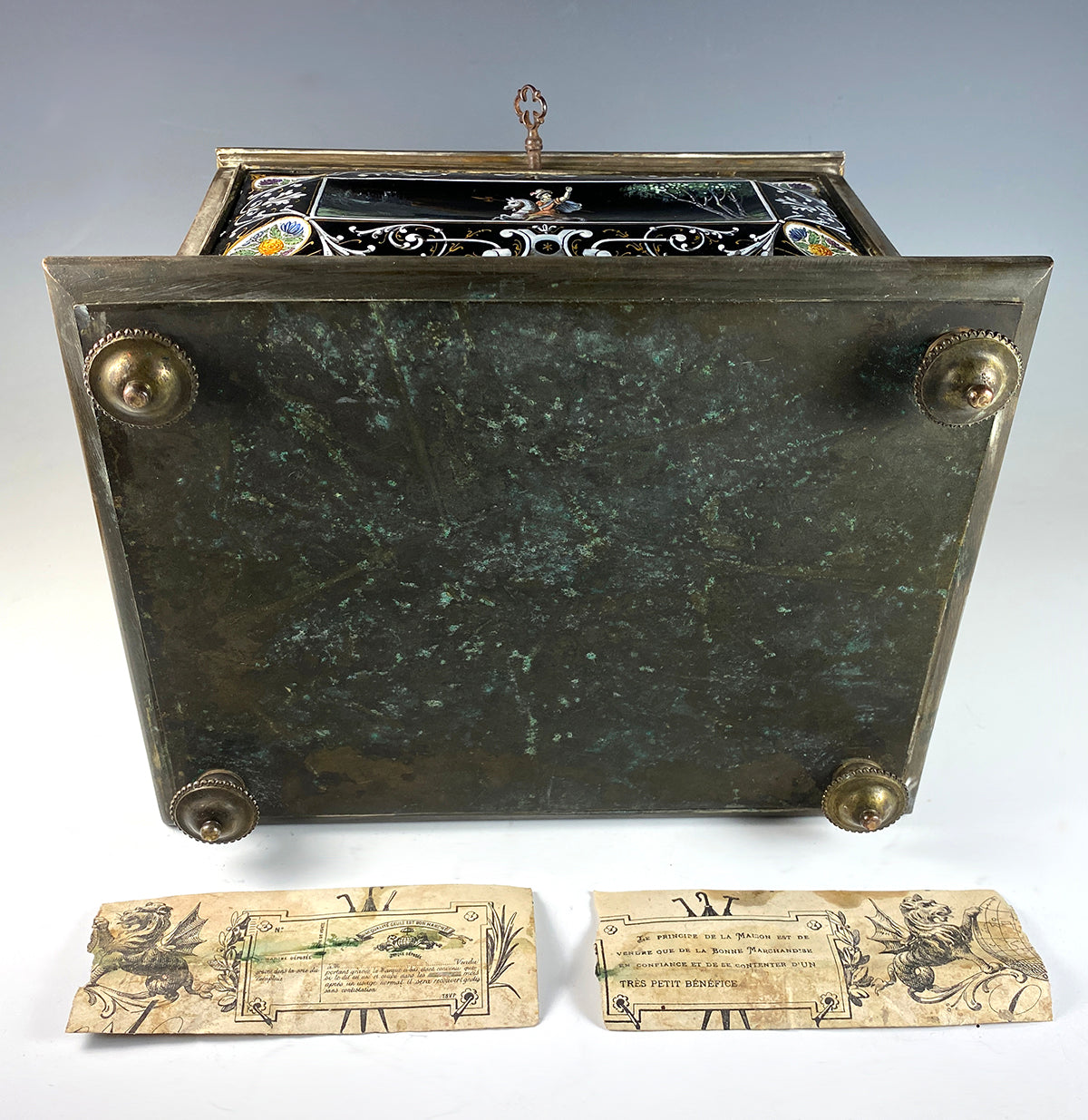 RARE Antique early 19th C French Limoges Kiln-fired Enamel Chest, Casket, Large Box