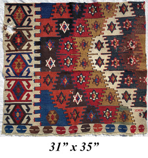 Large & Colorful Antique Kilim Rug Tapestry Fragment for Down Filled Throw Pillows