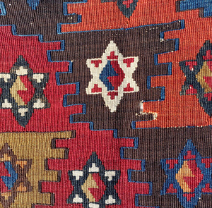 Large & Colorful Antique Kilim Rug Tapestry Fragment for Down Filled Throw Pillows