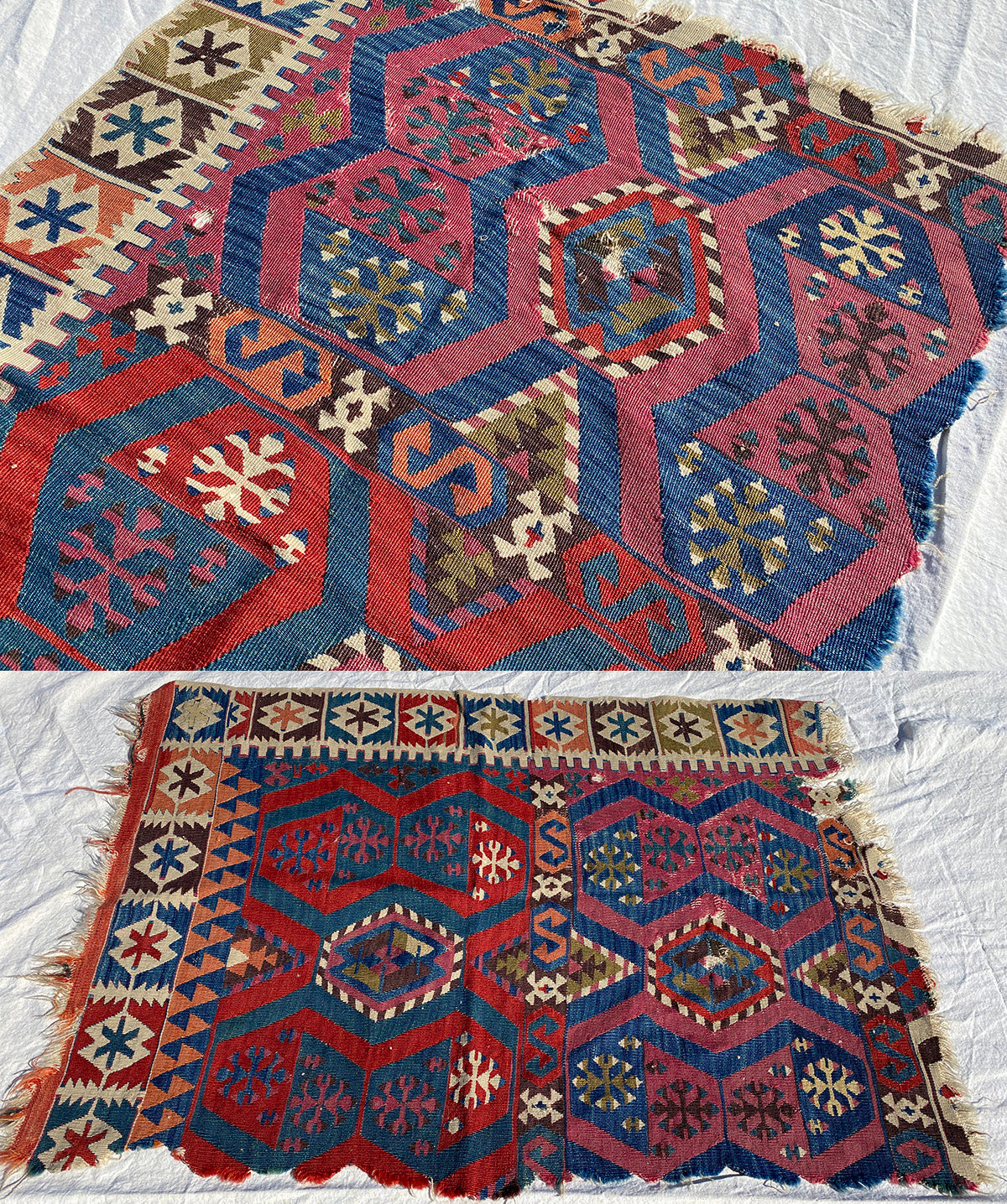 Fine Antique Turkish Kilim Rug Tapestry Fragment, 41" x 29" For Throw Pillow Project