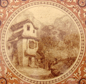 Fine Antique Minton China Works 6" Ceramic Tile, Figural Countryside House Scene