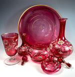 Antique French Cranberry Glass & Enamel Tray and Decanters, Sugar, Goblet, Absinthe Service