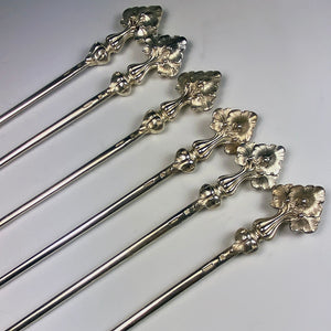 Set of 6 Antique to Vintage French CHRISTOFLE Meat, Scallop Picks, Heavy Silver Plate, 11" Long