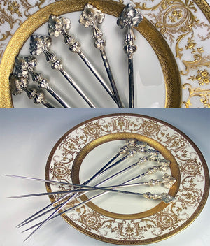 Set of 6 Antique to Vintage French CHRISTOFLE Meat, Scallop Picks, Heavy Silver Plate, 11" Long