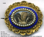 Antique French Hair Art Locket, Enamel Mourning Brooch, Pendant 12K Gold & Seed Pearls
