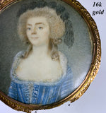 Antique 18th Century French Portrait Miniature Painting, 16k, a "Naughty", Louis XVI Era, 1750-70s