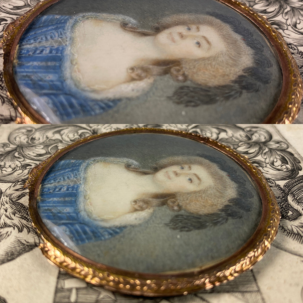 Antique 18th Century French Portrait Miniature Painting, 16k, a "Naughty", Louis XVI Era, 1750-70s