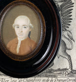 Tiny Antique French c.1700s Portrait Miniature in Frame, 18th Century Gentleman Powdered Hair