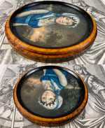 Antique French Portrait Miniature, c.1750s, Landscape and Young Beauty, Unique Burled Wood Etui, Frame