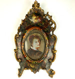 Antique Hand Carved and Painted Frame, 18th Century, Portrait Miniature of a Man