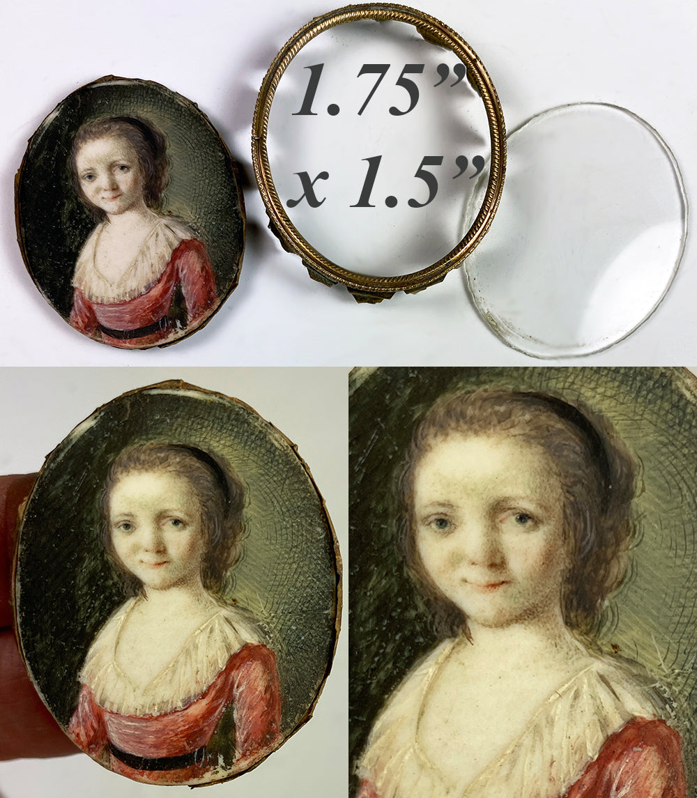 Tiny 18th Century French Portrait Miniature of a Child, Young Girl, Pre-teen c. 1750s