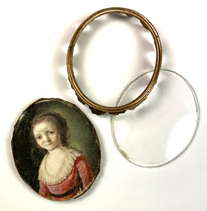 Tiny 18th Century French Portrait Miniature of a Child, Young Girl, Pre-teen c. 1750s