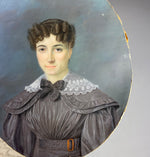 Superb c.1830-40 Large French Portrait Miniature of a Beautiful Young Woman, Wood Frame, Gesso Appliqué