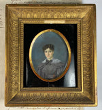 Superb c.1830-40 Large French Portrait Miniature of a Beautiful Young Woman, Wood Frame, Gesso Appliqué