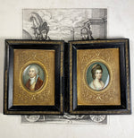 Pair (2) Antique Portrait Miniatures in Frame, Man and Woman, Grand Tour, Signed Romney