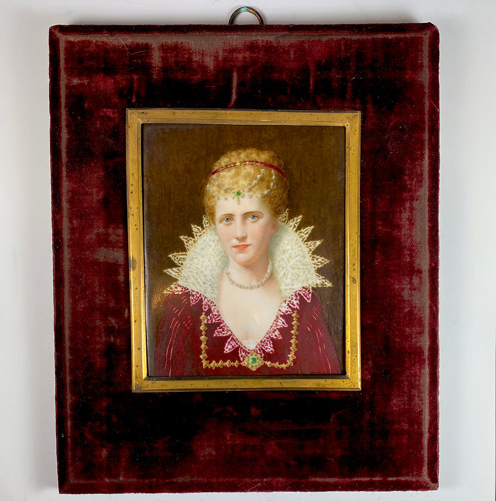 Fine Antique Oil Painting on French Porcelain Plaque, Frame is 10" x 7 1/4", Prussian Royal