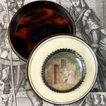 Antique French 17th Century Ivory Snuff Box, Miniature Portrait, Landscape, Child