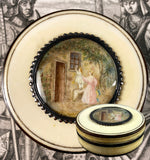 Antique French 17th Century Ivory Snuff Box, Miniature Portrait, Landscape, Child