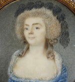 Antique 18th Century Portrait Miniature, "Naughty", in 16k Gold Mat and Ivory Snuff or Patch Box