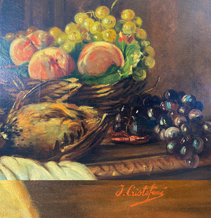 Antique French Oil Painting, Still Life Nature Morte, Artist Signed Stretched Canvas