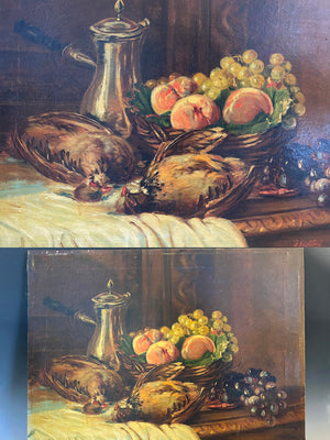 Antique French Oil Painting, Still Life Nature Morte, Artist Signed Stretched Canvas