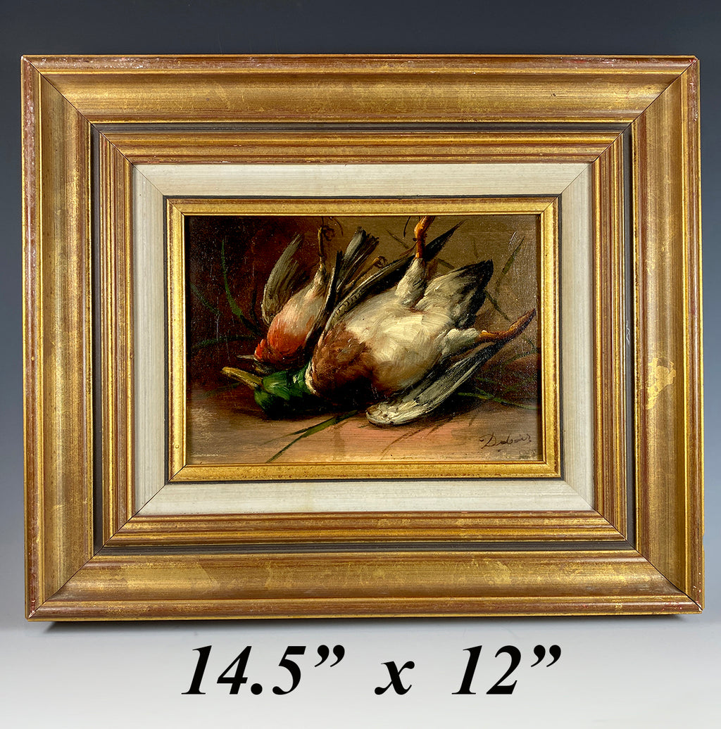 Superb Signed Antique French Nature Morte Oil Painting, Still Life of Ducks in Frame