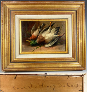 Superb Signed Antique French Nature Morte Oil Painting, Still Life of Ducks in Frame