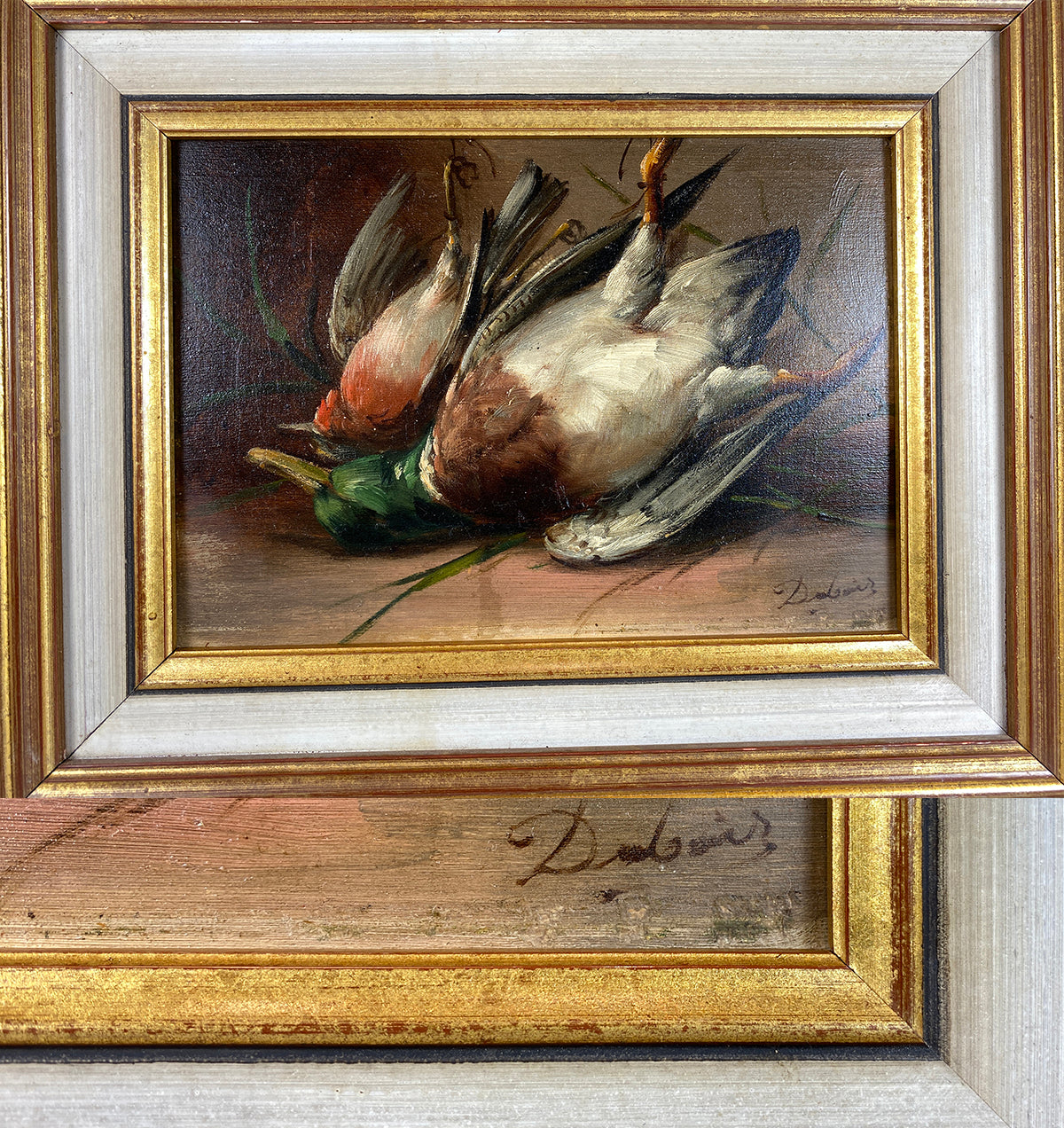 Superb Signed Antique French Nature Morte Oil Painting, Still Life of Ducks in Frame