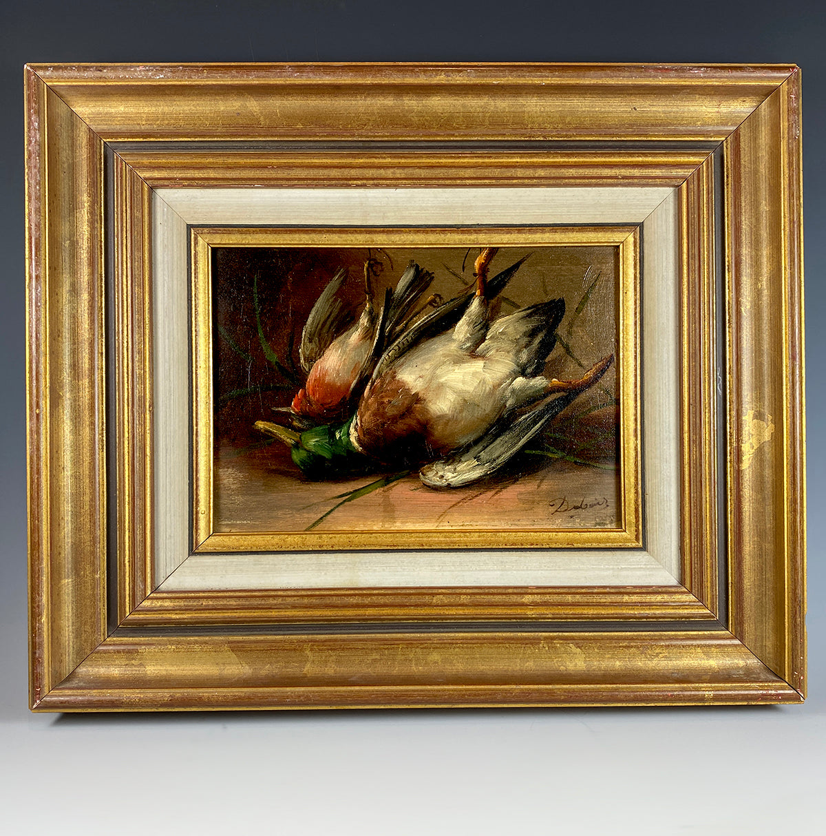 Superb Signed Antique French Nature Morte Oil Painting, Still Life of Ducks in Frame