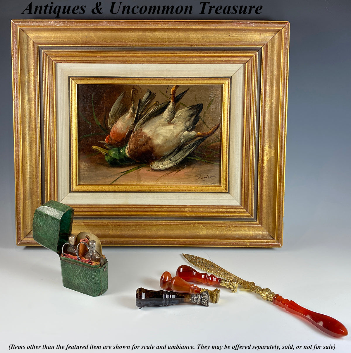 Superb Signed Antique French Nature Morte Oil Painting, Still Life of Ducks in Frame