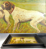 Antique French Oil Painting on Board, Hunting Dogs, Artist E. Chacerefois, 1837, In Frame