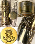 Superb Antique French Silver Vermeil Sceau, Etui a' Cire, Sealing Wax Case, Crown Monogram C M or M C