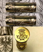 Superb Antique French Silver Vermeil Sceau, Etui a' Cire, Sealing Wax Case, Crown Monogram C M or M C