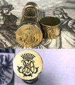 Superb Antique French Silver Vermeil Sceau, Etui a' Cire, Sealing Wax Case, Crown Monogram C M or M C