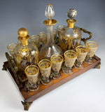 Fine Antique French Liqueur Service, Tray, 12 Cordial Stems, 2 Matching Decanters, +1