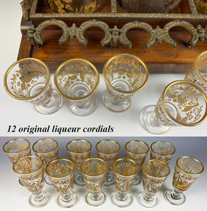 Fine Antique French Liqueur Service, Tray, 12 Cordial Stems, 2 Matching Decanters, +1