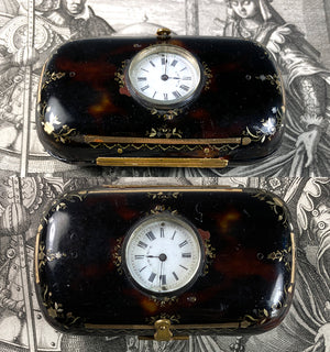 Fine Antique Mid 19th Century French Pique Tortoise Shell Coin Purse w Watch, Clock Mount