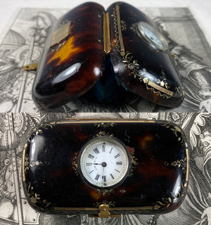 Fine Antique Mid 19th Century French Pique Tortoise Shell Coin Purse w Watch, Clock Mount