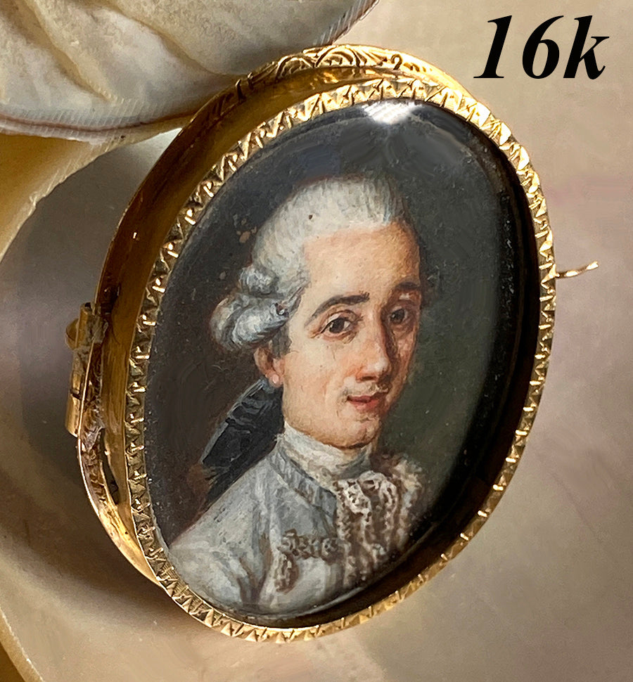 Fine Antique French 16k Gold Frame Brooch and c.1750s Portrait Miniatu ...
