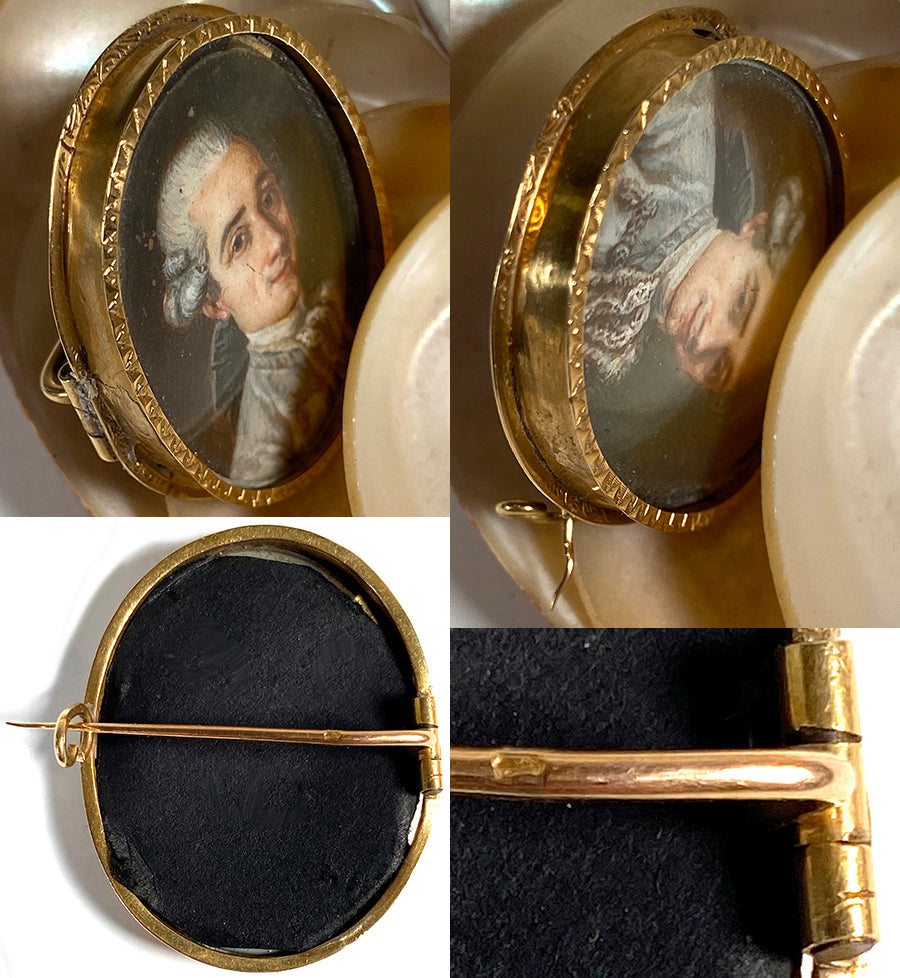 Fine Antique French 16k Gold Frame Brooch and c.1750s Portrait Miniatu ...