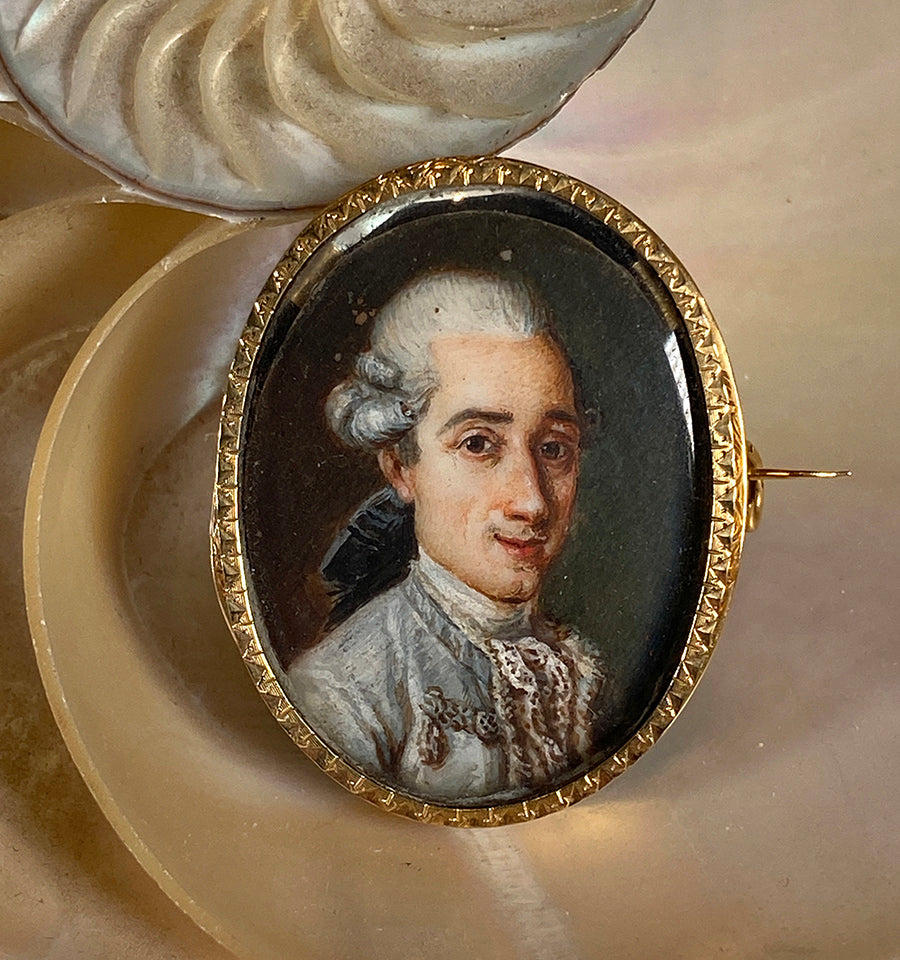 Fine Antique French 16k Gold Frame Brooch and c.1750s Portrait Miniatu ...