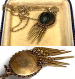 Antique Victorian Era 18k Pendant Mount Scarab Beetle, Dangles, 19" 14k Gold Chain