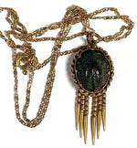 Antique Victorian Era 18k Pendant Mount Scarab Beetle, Dangles, 19" 14k Gold Chain