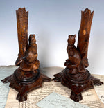 Pair Antique Swiss Black Forest Hand Carved Candle or Epergne Stands, Fox and Hare or Rabbit