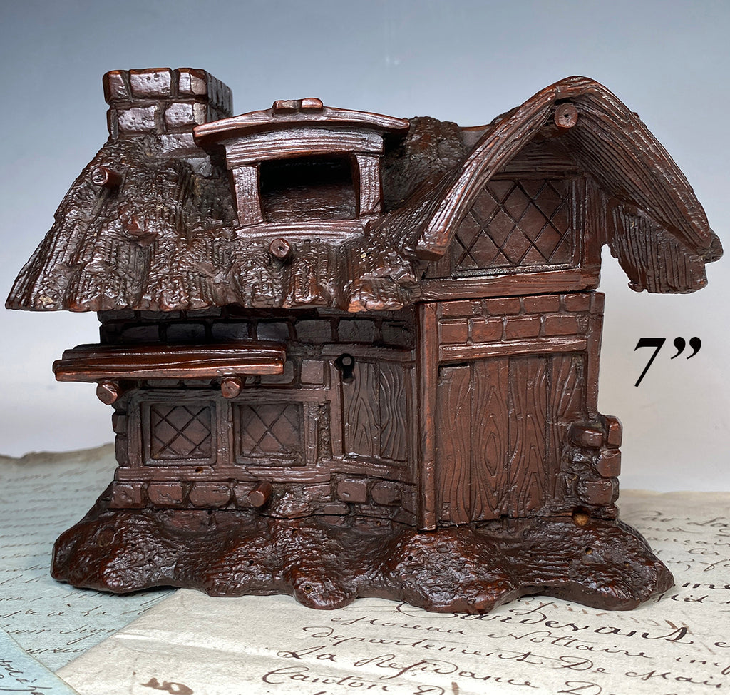 Antique to Vintage Carved Swiss Black Forest Cigar or Jewelry Box, A Thatched Cottage, House