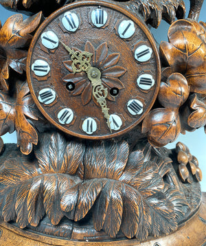Masterpiece! Antique Swiss Black Forest 21" Tall Mantel Clock, Pheasants, Mechanism Works
